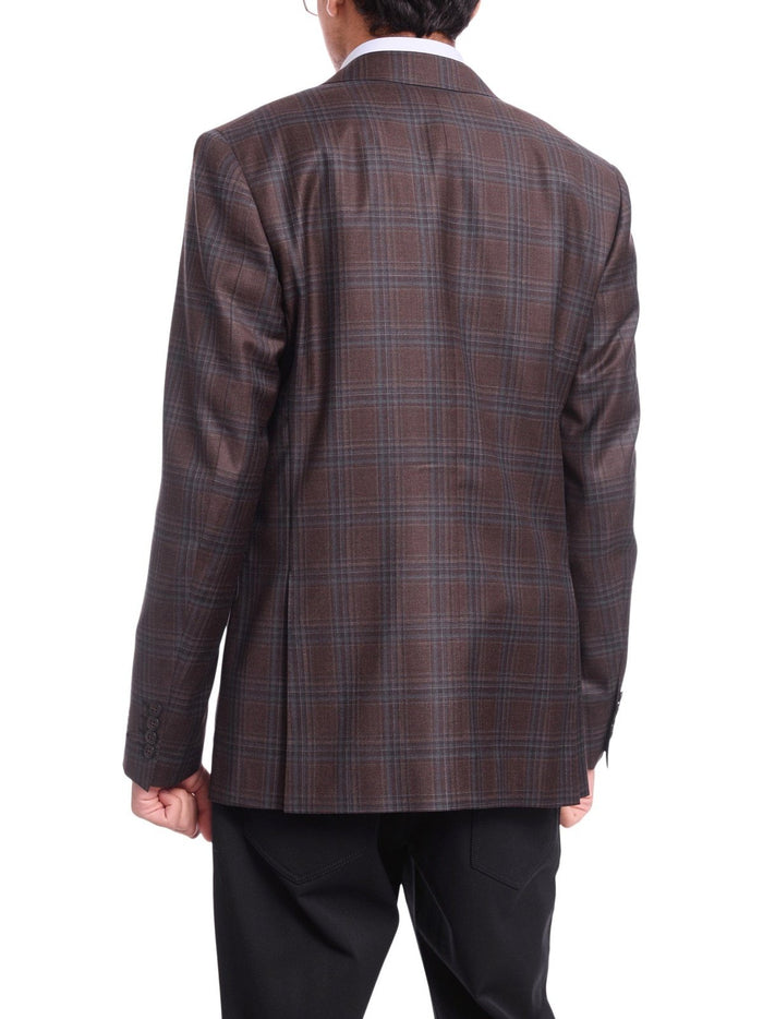 Napoli BLAZERS Napoli Slim Fit Brown & Blue Plaid Half Canvassed Reda Wool Blazer Sportcoat