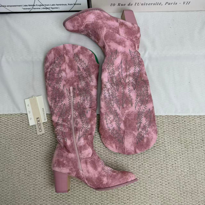 National style embroidered high-heeled boots