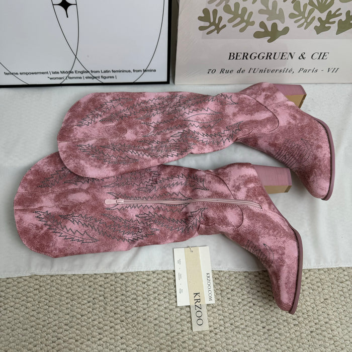 National style embroidered high-heeled boots