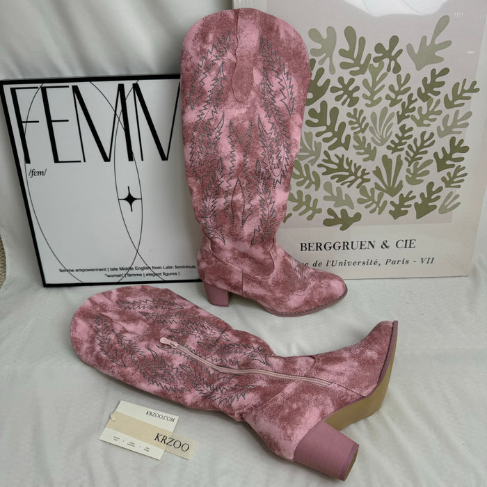 National style embroidered high-heeled boots