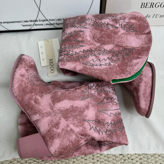 National style embroidered high-heeled boots