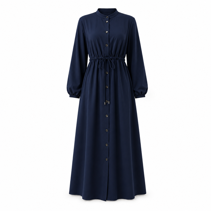 Navy Button Front Maxi Dress – L Size, SHEIN Fast Delivery in 5 Days