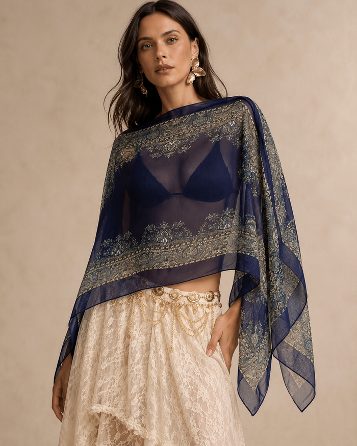 Navy Paisley Sheer Poncho Cover-Up | SHEIN Fast Delivery
