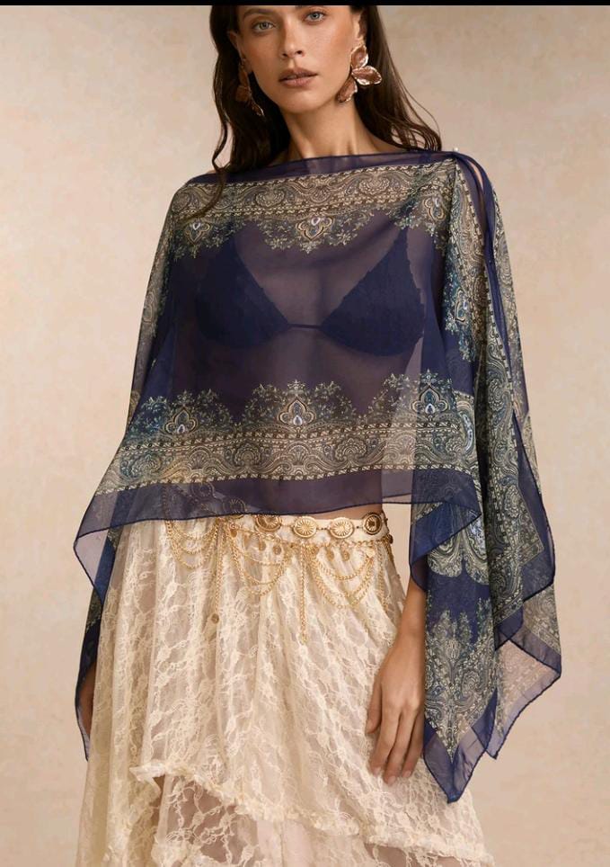 Navy Paisley Sheer Poncho Cover-Up | SHEIN Fast Delivery