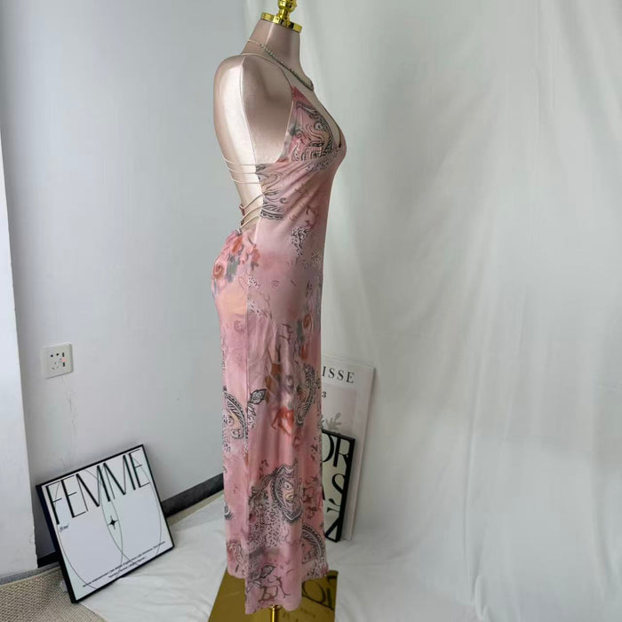 Neck-length fitted printed A-line dress