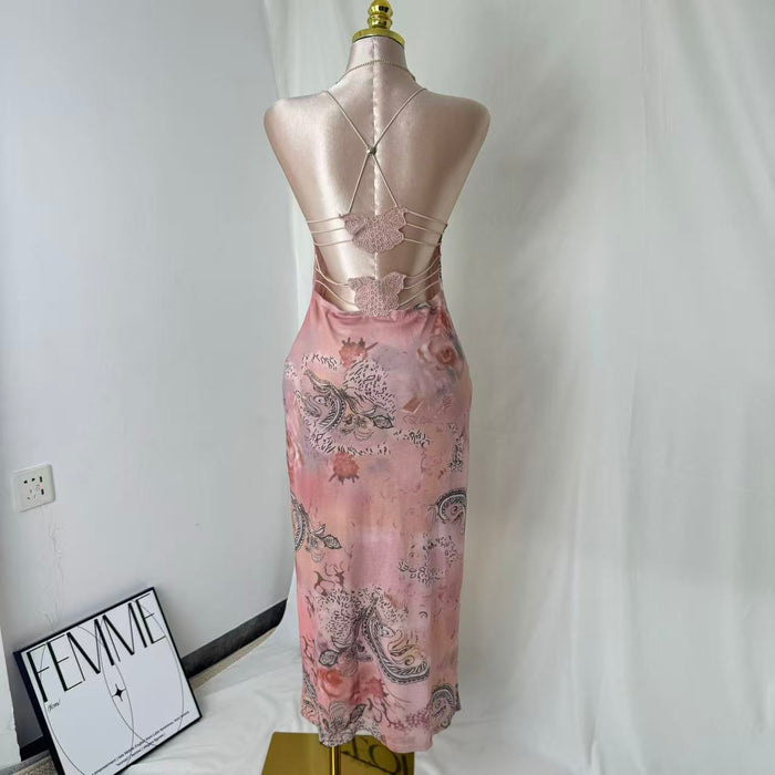 Neck-length fitted printed A-line dress