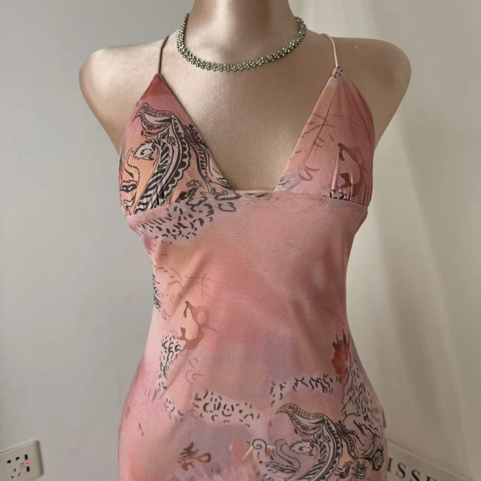 Neck-length fitted printed A-line dress
