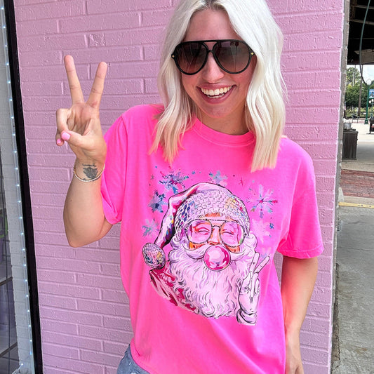 Neon Bubblegum Santa Graphic Tee