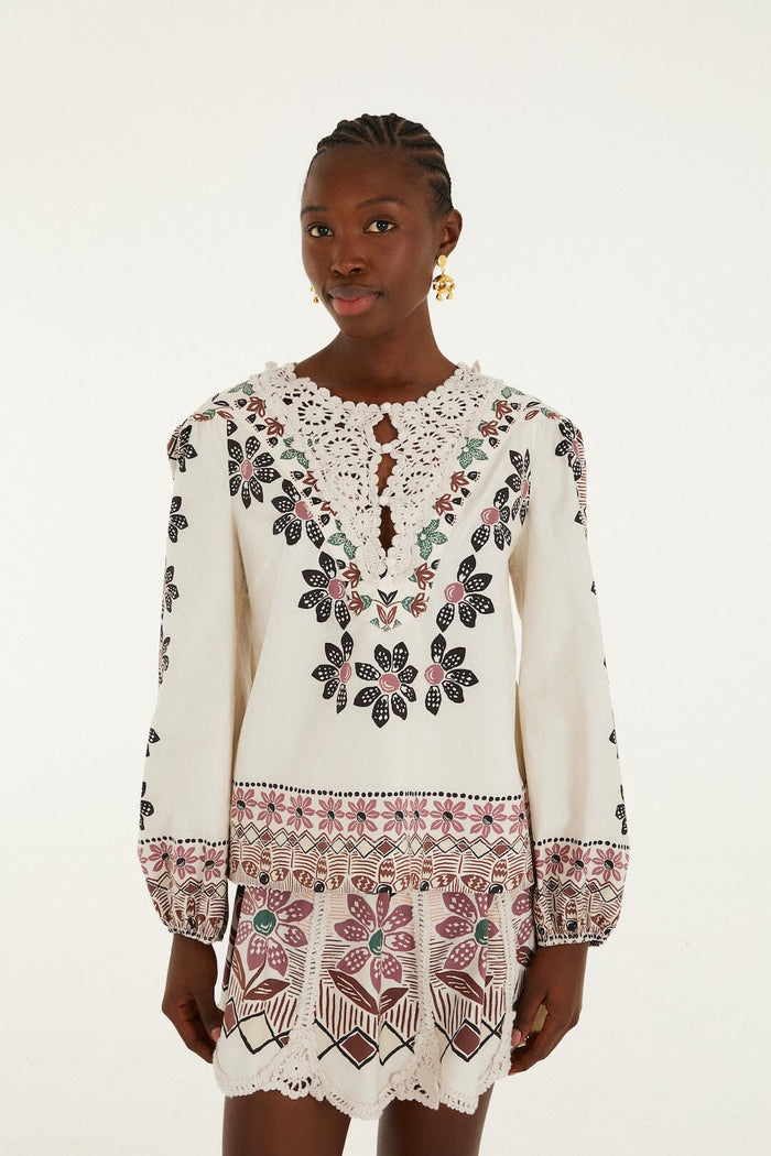 Off-White Ainika Rustic Flowers Crochet Detail Blouse