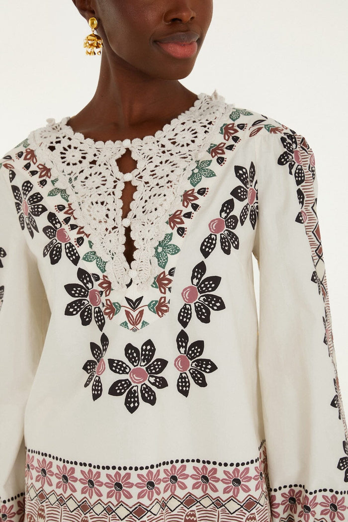 Off-White Ainika Rustic Flowers Crochet Detail Blouse