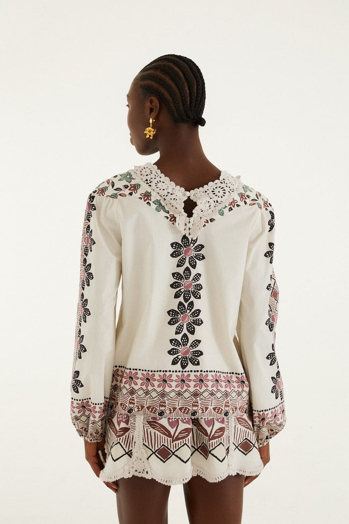 Off-White Ainika Rustic Flowers Crochet Detail Blouse