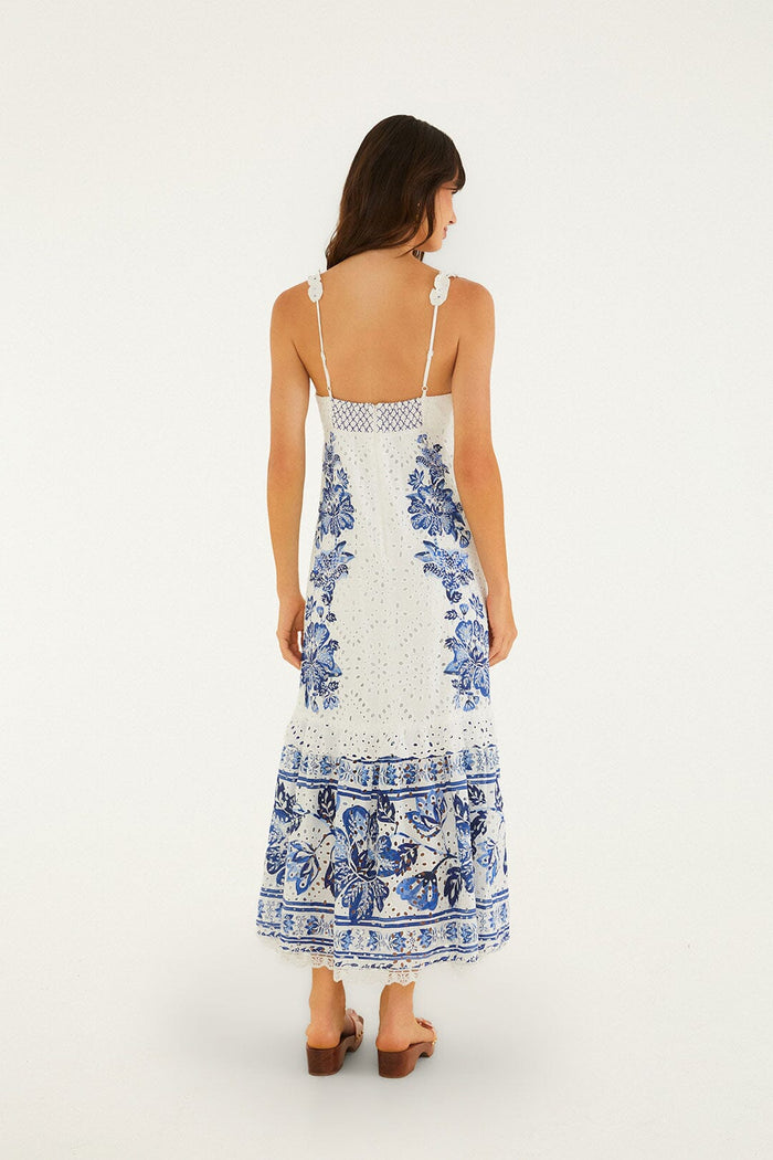 FARM Rio model wearing the Off-White Beautiful Nature Eyelet Midi Dress