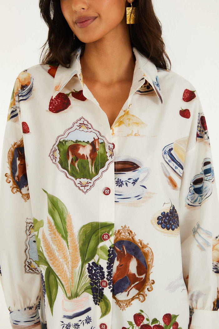 FARM Rio model wearing the Off-White Country Table Buttoned Shirt