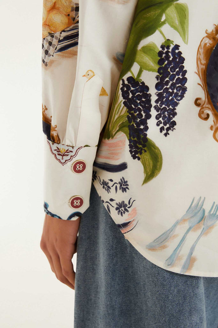 FARM Rio model wearing the Off-White Country Table Buttoned Shirt
