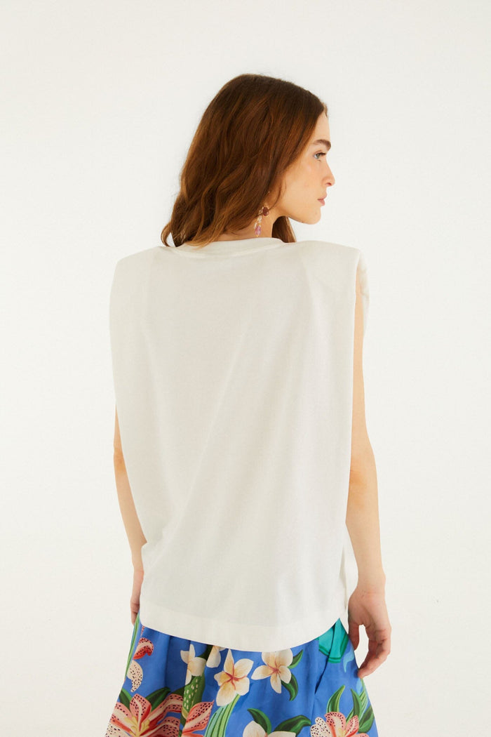 FARM Rio model wearing the Off-White Fishing Dreams Padded Shoulder T-Shirt