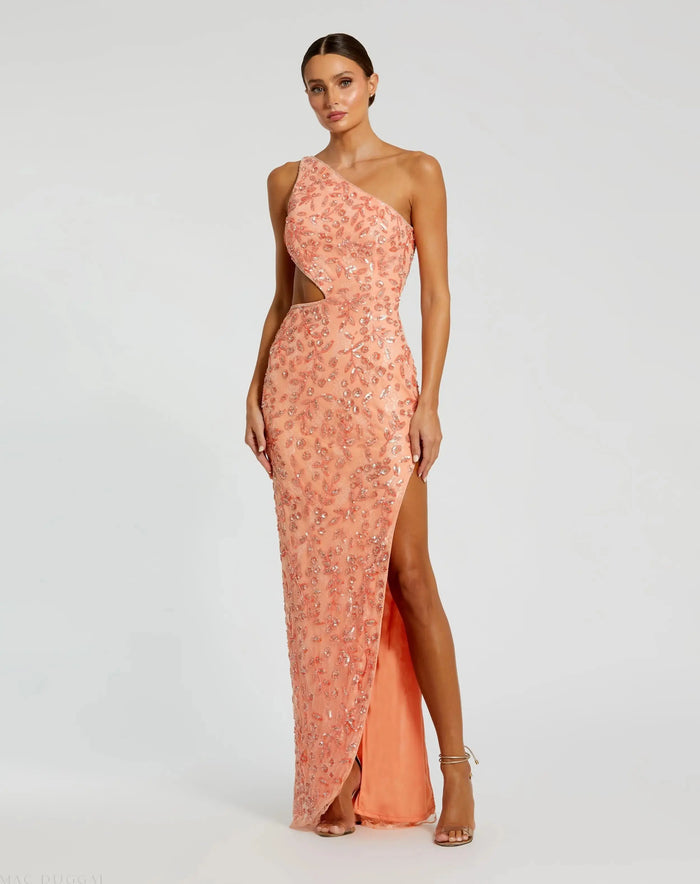 Pink One Shoulder Embellished Gown With Slit - Mac Duggal