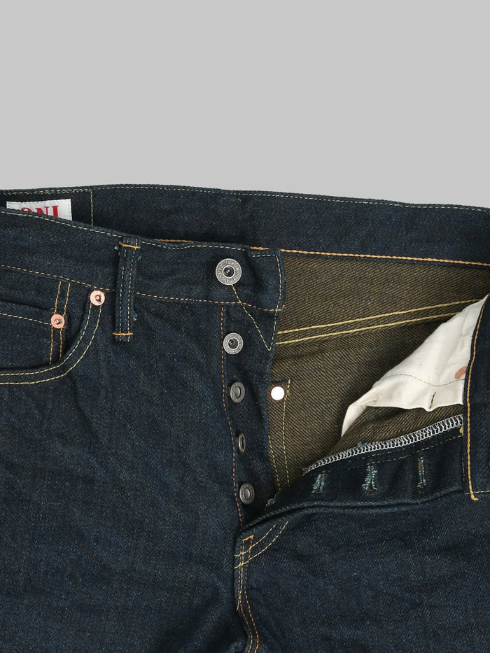 ONI Denim 288ZROLV Secret Denim Olive Weft Straight Jeans donut buttons