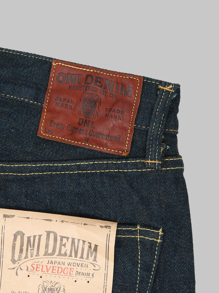 ONI Denim 288ZROLV Secret Denim Olive Weft Straight Jeans leather patch