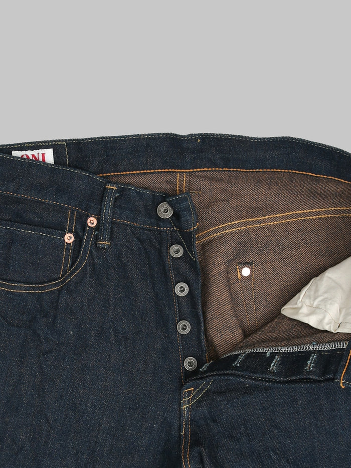 ONI Denim 822ZRLBR Secret Denim Brown Weft Wide Tapered Jeans donut buttons