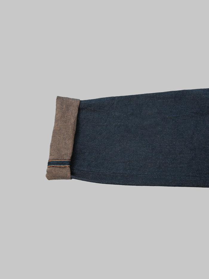 ONI Denim 822ZRLBR Secret Denim Brown Weft Wide Tapered Jeans selvedge id