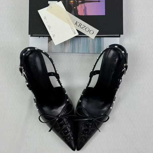 Open-toe lace-up high-heeled shoes