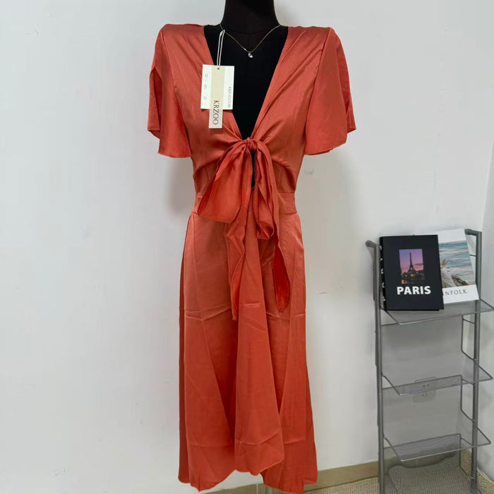 Open V-neck strapless irregular dress