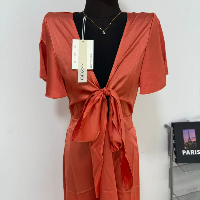 Open V-neck strapless irregular dress