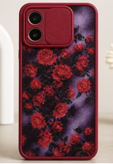 Oppo A58 Case – Red Floral Design with Camera Protection – Shockproof Matte Cover for Women