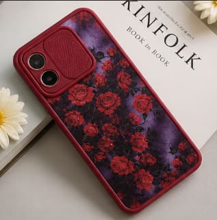 Oppo A58 Case – Red Floral Design with Camera Protection – Shockproof Matte Cover for Women