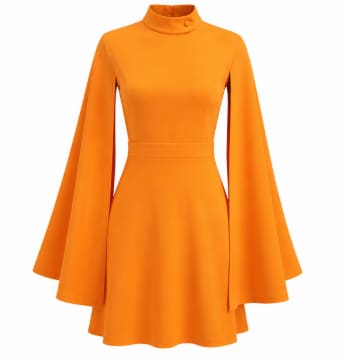 Orange High Neck Cape Sleeve Mini Dress – Elegant Statement Dress for Evening & Special Occasions