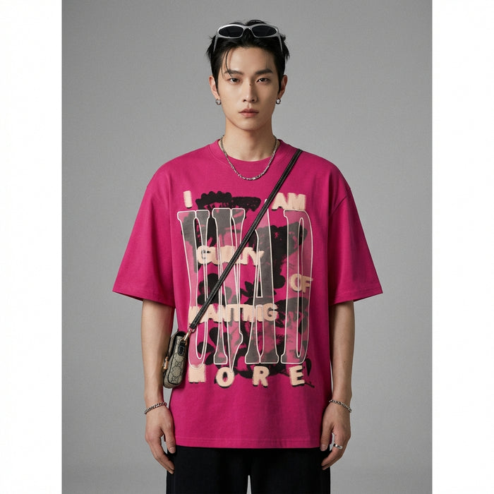 T-shirt oversize blanc à lettres imprimées - Mode Coréenne unisexe - Taille S