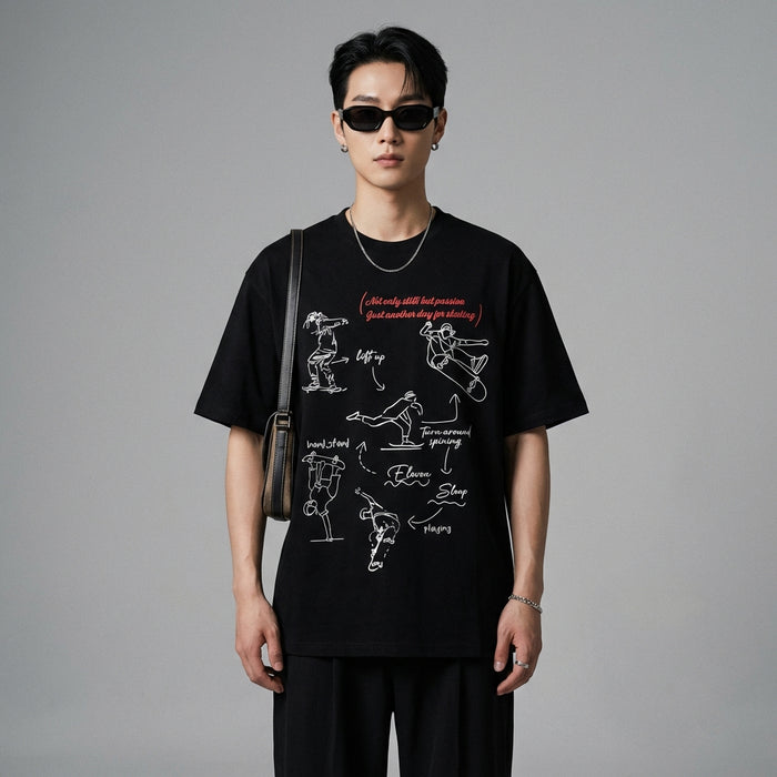 T-Shirt oversize imprimé noir et blanc unisexe - Koreanxwear - Taille M