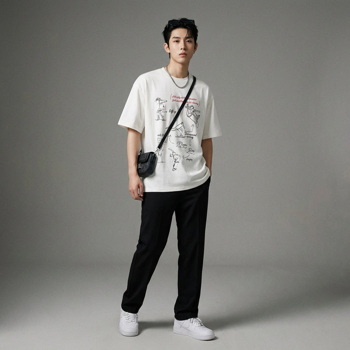 T-Shirt oversize imprimé noir et blanc unisexe - Koreanxwear - Taille M