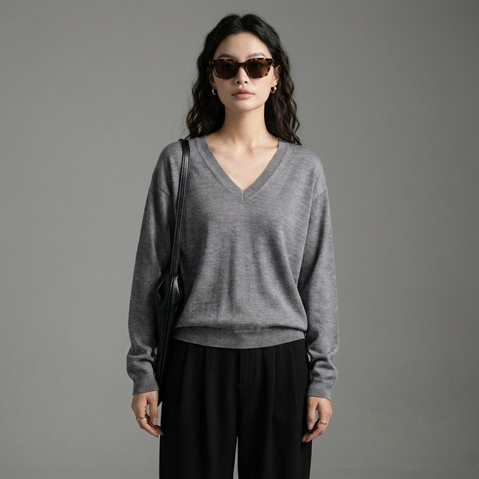 Pull oversize col V en maille douce - Koreanxwear - Taille One size