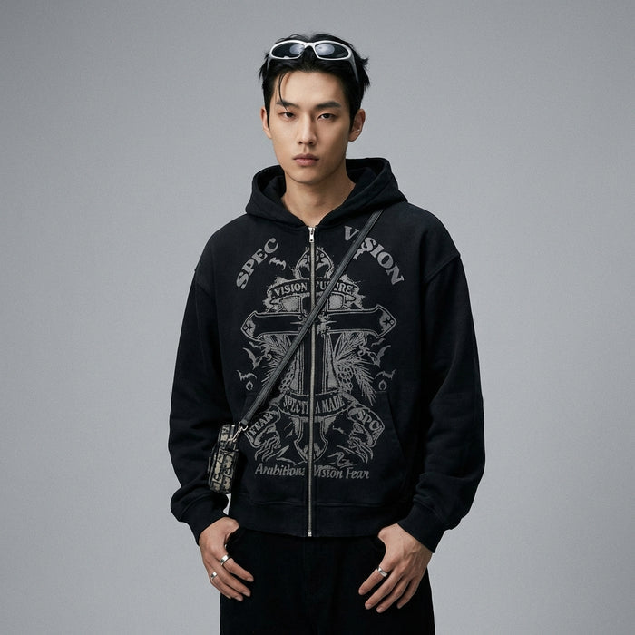 Sweat à capuche zippé oversize unisexe - K-fashion coréenne - Taille S