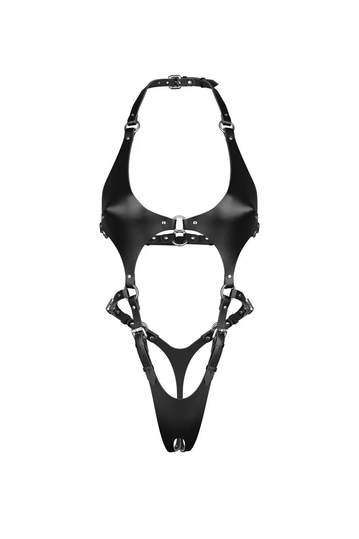 Pamela Leather Crotchless Fullbody in Black