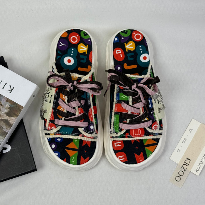 Pancake-style stenciled flip-flop