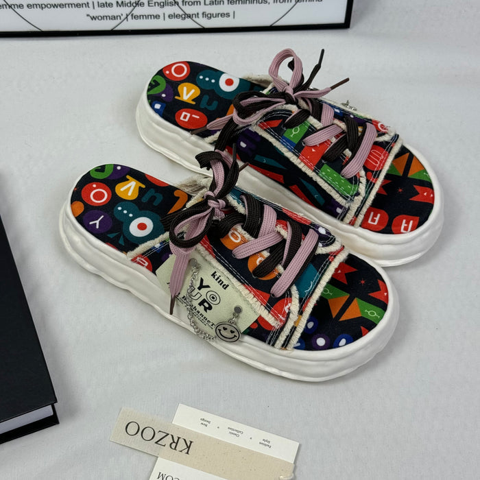 Pancake-style stenciled flip-flop