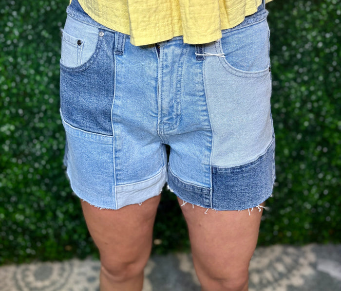 Patchwork Denim Shorts