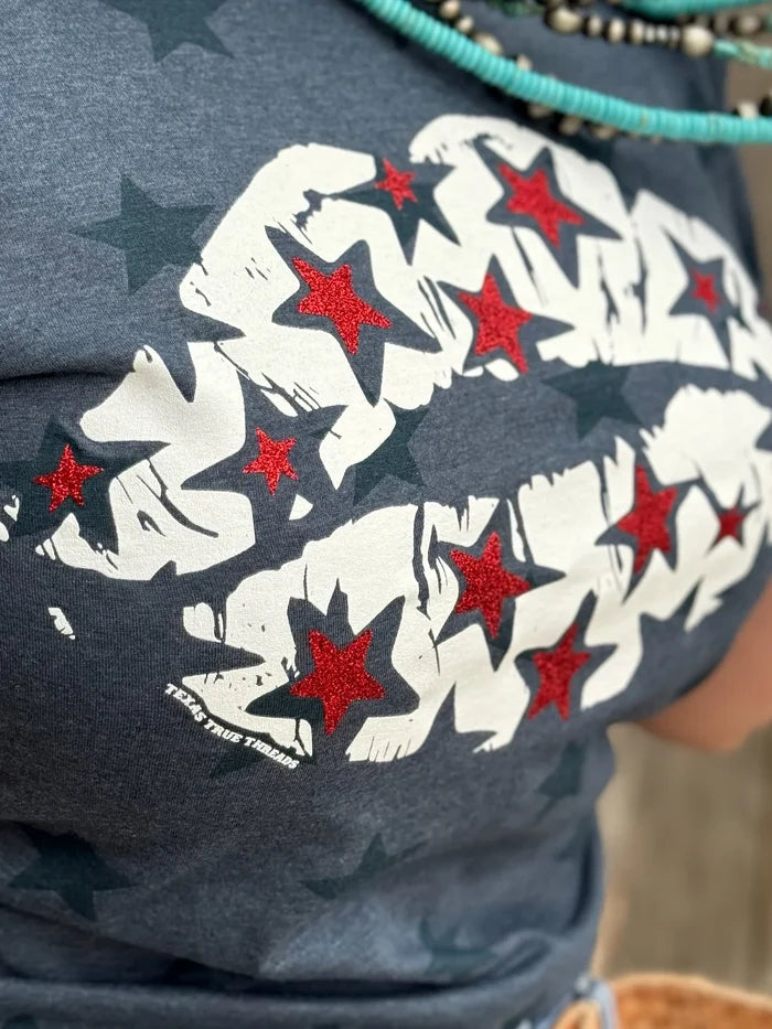 Patriotic Lips With Red Glitter Stars Tee
