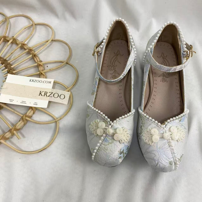 Pearl Beaded Mid-Heel Shoes