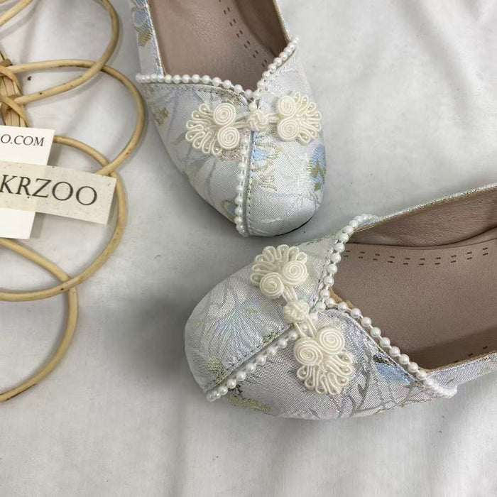 Pearl Beaded Mid-Heel Shoes