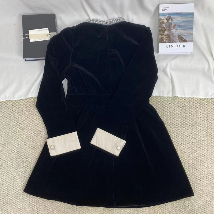 Pearl Black Velvet Dress