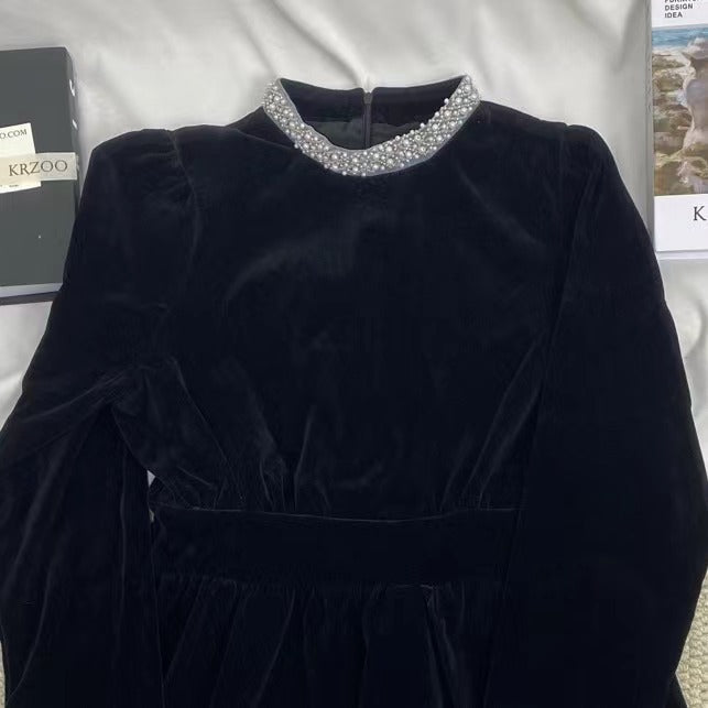 Pearl Black Velvet Dress