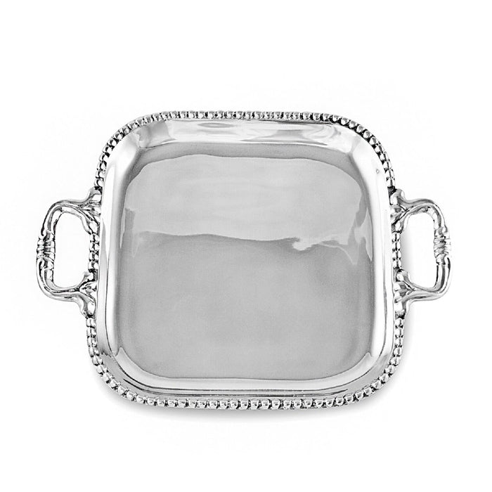 Beatriz Ball Pearl David Medium Square Tray — Square-bodied Pearl David metal tray with side handles