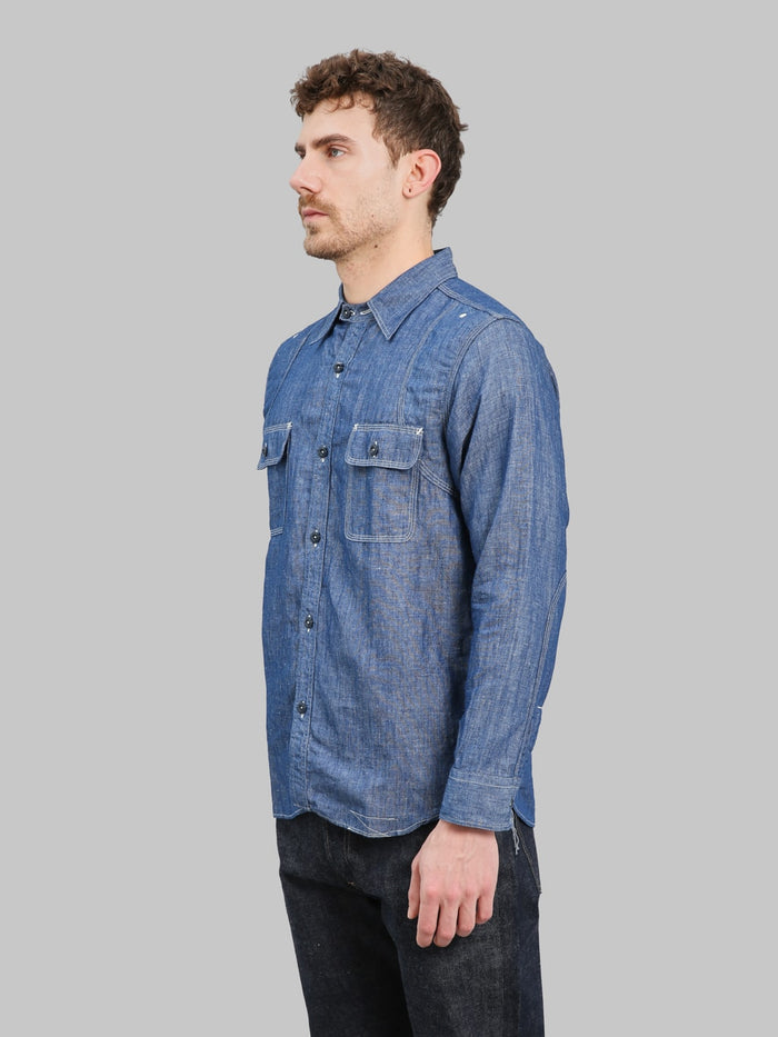 Pherrows 770WS Chambray Work Shirt Sax Blue side