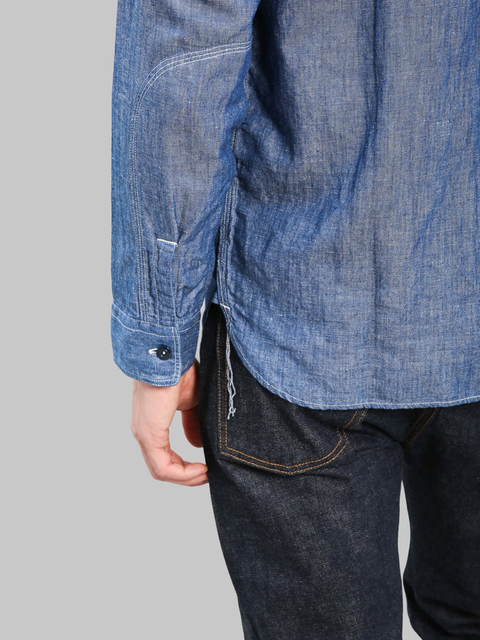 Pherrows 770WS Chambray Work Shirt Sax Blue hem