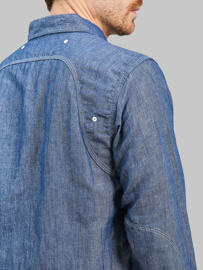 Pherrows 770WS Chambray Work Shirt Sax Blue stitching