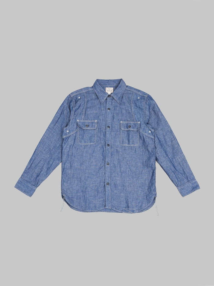 Pherrows 770WS Chambray Work Shirt Sax Blue front