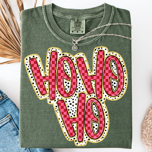 Pink and Red HO HO HO Graphic Tee